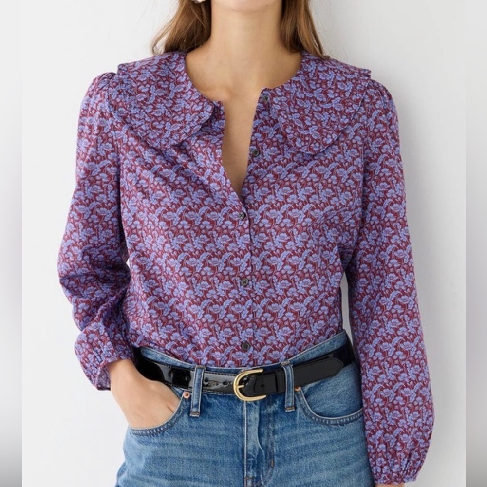 NWT! J. Crew Ruffle-collar button-up shirt in Liberty Toutouayette fabric size 0